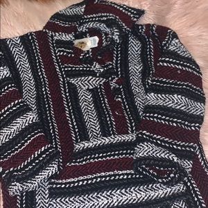 Black White and Maroon Baja sweatshirt/drug rug